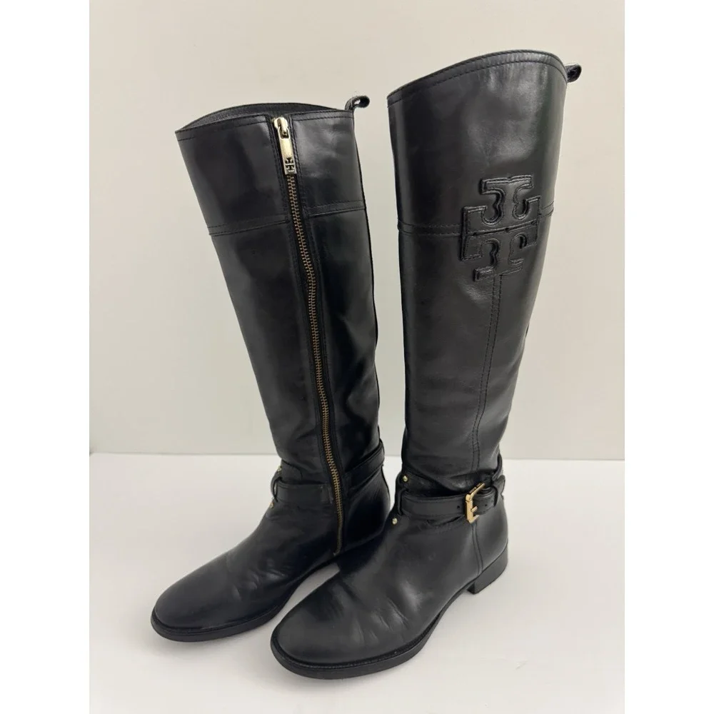 Tory Burch Blaire Size 6 M‎ Leather Womens Riding Boots Black
